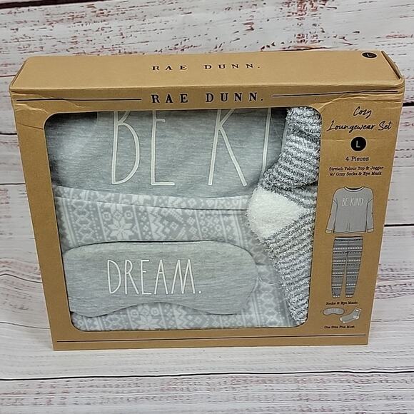 Rae Dunn Grey Be Kind Sleep Pajama Gift 4 Piece Loungewear PJ Set Size Medium - Picture 5 of 10